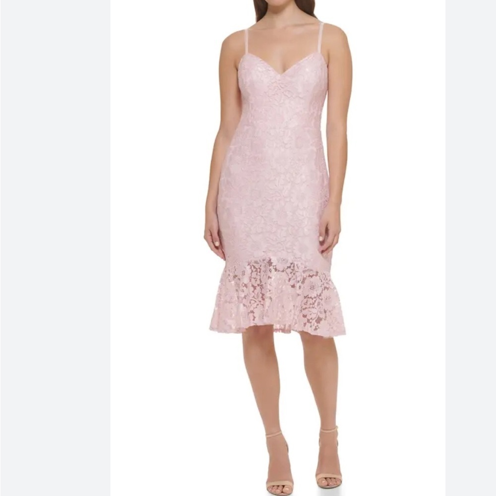 GUESS Dusty rose Lace Spaghetti Strap Sweetheart Neckline l cocktail dress 8 NWT